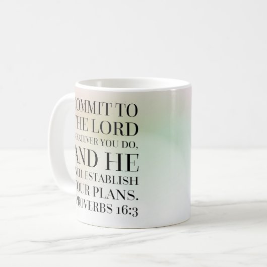 Proverbs 16:3 Bijbelcitaat Koffiemok (Voorkant links)