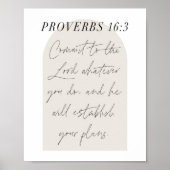Proverbs 16:3 Minimale Boho Beige Arch Script Poster (Voorkant)