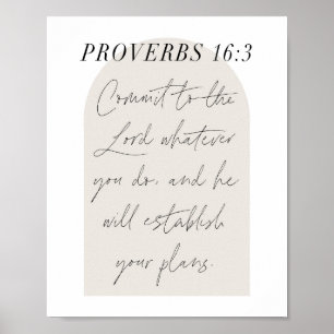 Proverbs 16:3 Minimale Boho Beige Arch Script Poster