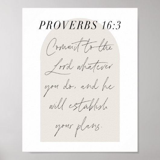Proverbs 16:3 Minimale Boho Beige Arch Script Poster (Voorkant)