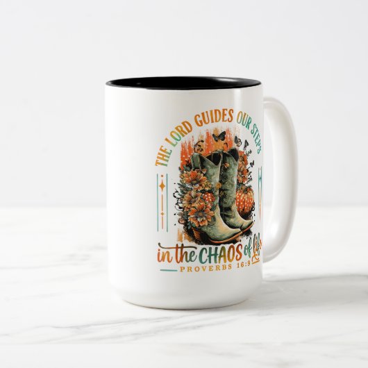 Proverbs 16:9 tweekleurige koffiemok (Voorkant rechts)