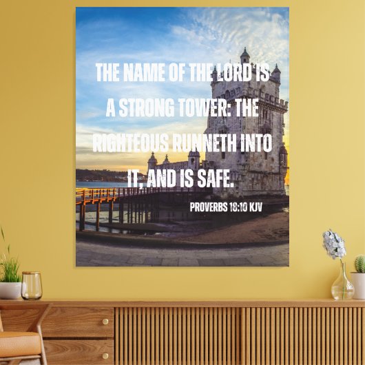 Proverbs 18:10 Bijbelverse canvas wandkunst (Insitu (Woonkamer))
