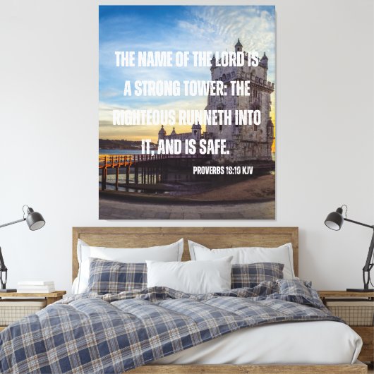 Proverbs 18:10 Bijbelverse canvas wandkunst (Insitu (Slaapkamer))