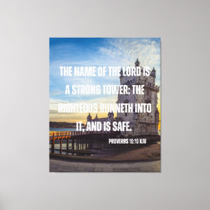 Proverbs 18:10 Bijbelverse canvas wandkunst Afdruk