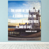 Proverbs 18:10 Bijbelverse canvas wandkunst Afdruk (Insitu (Houten vloer))