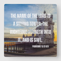 Proverbs 18:10 Bijbelverse-vierkante wandklok