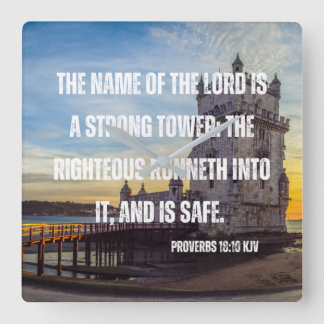 Proverbs 18:10 Bijbelverse-vierkante wandklok