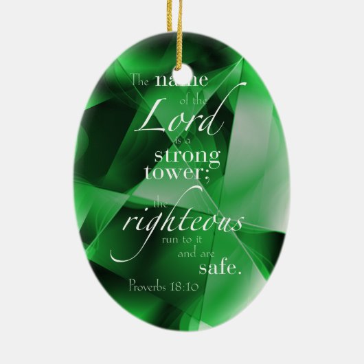 Proverbs 18:10 keramisch ornament (Achterkant)