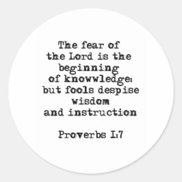 Proverbs 1:7| De angst voor de Lord Round Sticker