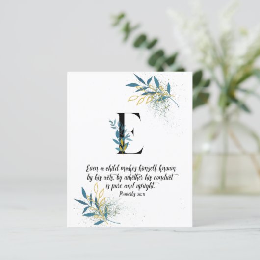 Proverbs 20:11, Letter E, Waterverf-scriptkaart (Staand voorkant)