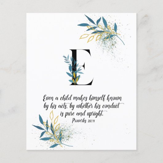 Proverbs 20:11, Letter E, Waterverf-scriptkaart (Voorkant)