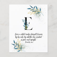 Proverbs 20:11, Letter E, Waterverf-scriptkaart