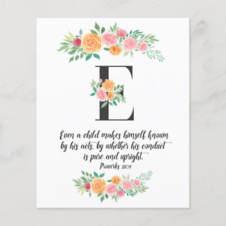 Proverbs 20:11, Letter E, Waterverf-scriptkaart