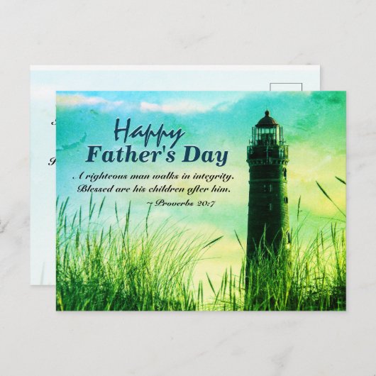 Proverbs 20:7 bijbelverse Vaderdag, vuurtoren Briefkaart (Voorkant / Achterkant)