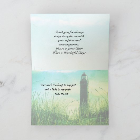 Proverbs 20:7 bijbelverse Vaderdag, vuurtoren Kaart (Binnen)