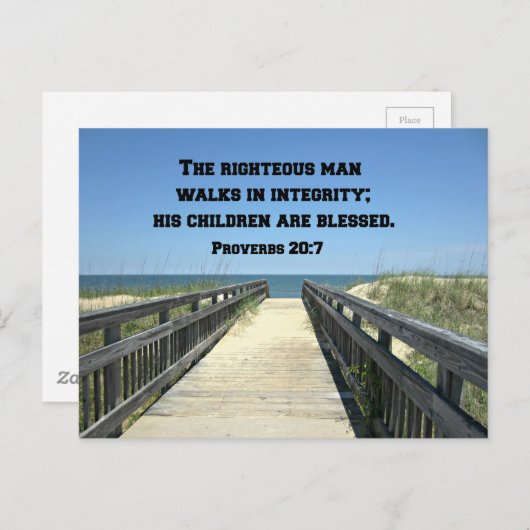 Proverbs 20:7 Het juiste man loopt in integriteit Briefkaart (Voorkant / Achterkant)