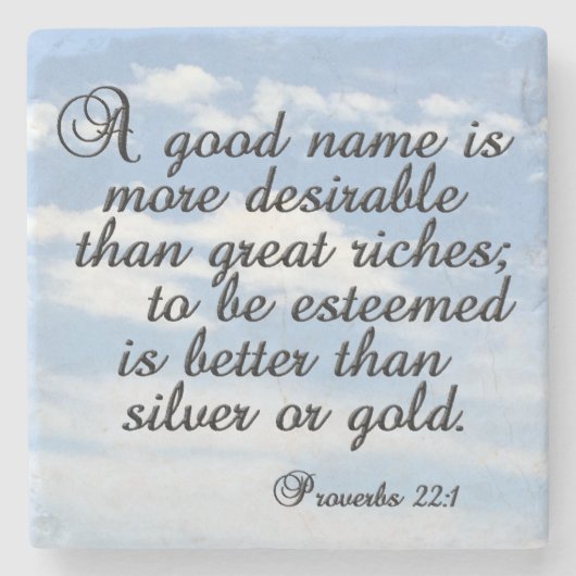 Proverbs 22:1, Inspirerend, Bijbelversie, Stenen Onderzetter (Voorkant)