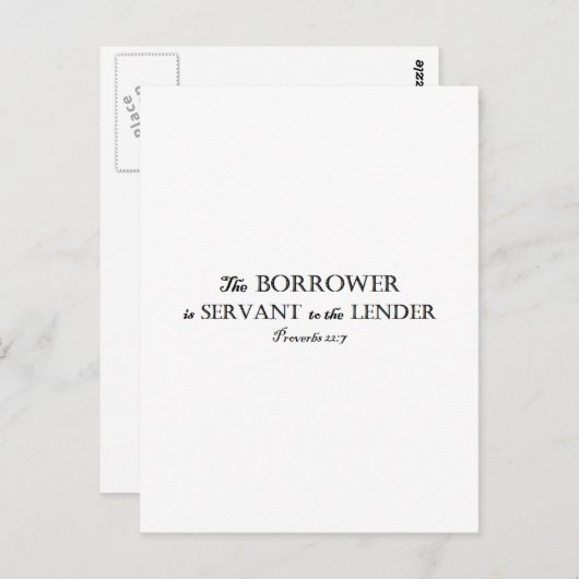 Proverbs 22:7 Borrower is Servant Christelijk Briefkaart (Voorkant / Achterkant)