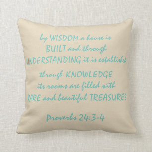 Proverbs 24:3-4 Polyester Sierkussen 16 x 16 inch