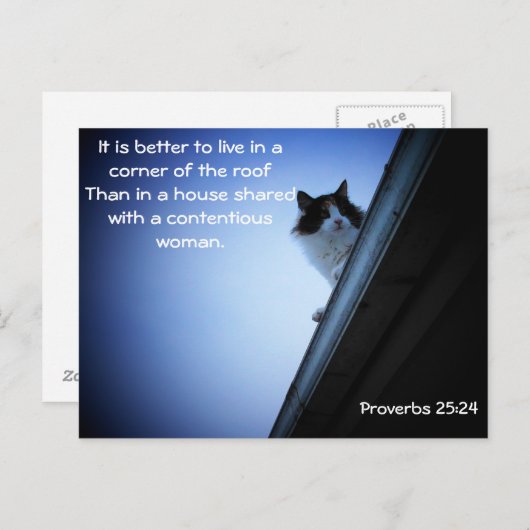 Proverbs 25 24 Kat op een dakje Briefkaart (Voorkant / Achterkant)
