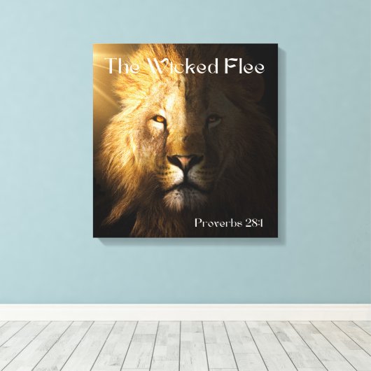 Proverbs 28:1 Bijbelse Scripture Bold Lion Canvas  (Insitu (Houten vloer))