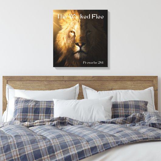 Proverbs 28:1 Bijbelse Scripture Bold Lion Canvas Afdruk (Insitu (Slaapkamer))