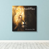 Proverbs 28:1 Bijbelse Scripture Bold Lion Canvas  Afdruk (Insitu (Houten vloer))