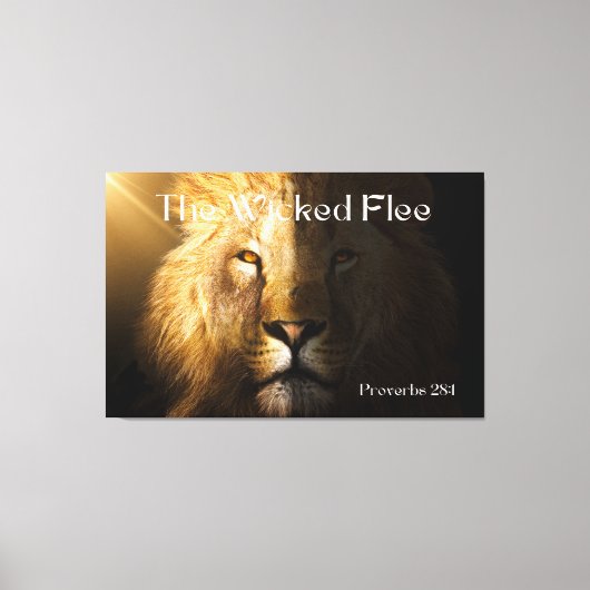 Proverbs 28:1 Bijbelverse bold lion canvas (Voorkant)