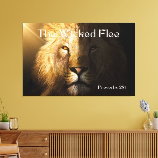 Proverbs 28:1 Bijbelverse bold lion canvas (Insitu (Woonkamer))