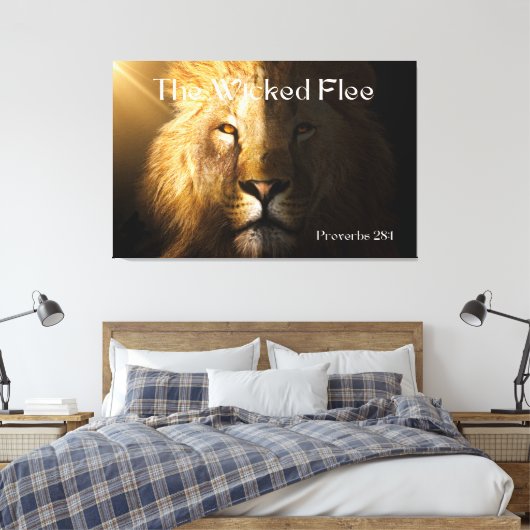 Proverbs 28:1 Bijbelverse bold lion canvas (Insitu (Slaapkamer))