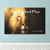 Proverbs 28:1 Bijbelverse bold lion canvas Afdruk (Insitu (Houten vloer))