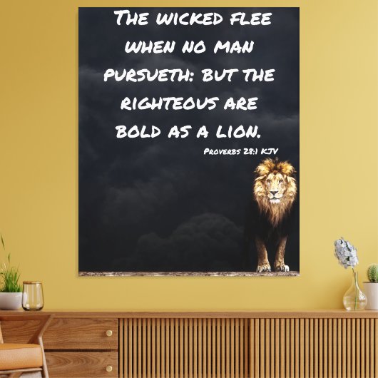 Proverbs 28:1 Bijbelverse lion Canvas wandkunst (Insitu (Woonkamer))