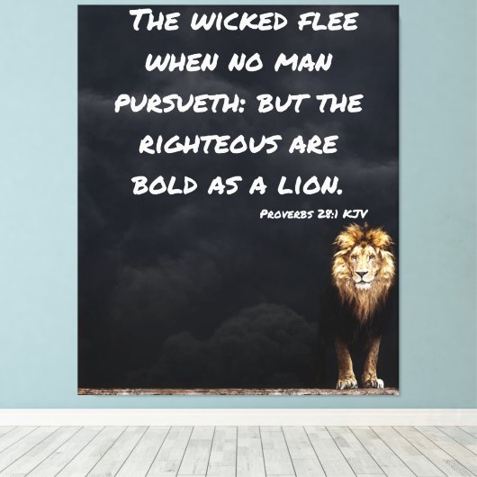 Proverbs 28:1 Bijbelverse lion Canvas wandkunst (Insitu (Houten vloer))