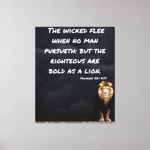 Proverbs 28:1 Bijbelverse lion Canvas wandkunst Afdruk