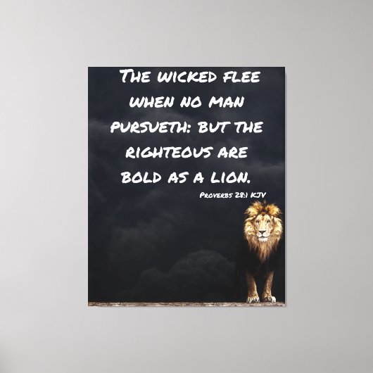 Proverbs 28:1 Bijbelverse lion Canvas wandkunst Afdruk (Voorkant)