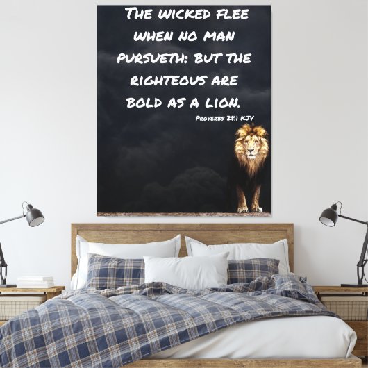 Proverbs 28:1 Bijbelverse lion Canvas wandkunst Afdruk (Insitu (Slaapkamer))