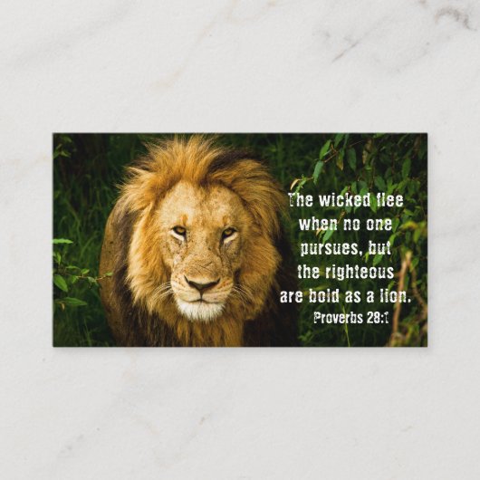 Proverbs 28:1 Righteous zijn gebold als een leeuwb Visitekaartje (Voorkant)