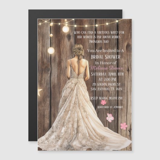 Proverbs 31:10 Bridal Shower Invitation Magnetische Uitnodiging (Voorkant / Achterkant)