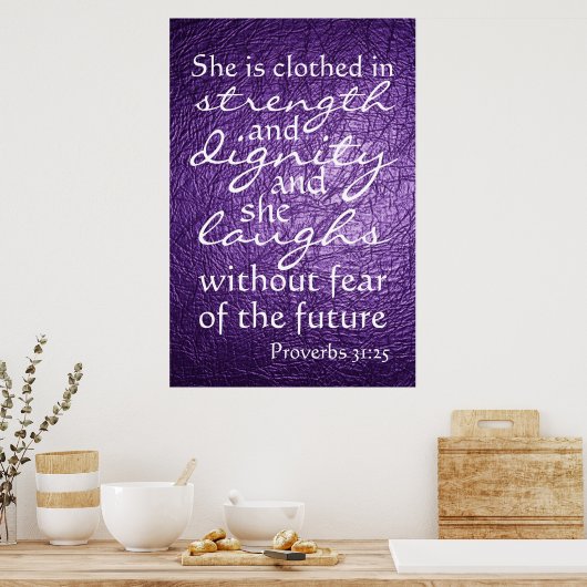 Proverbs 31:25 Bijbelvers Poster (Keuken)
