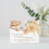 Proverbs 31:25 Bijbelverse Motivatie Briefkaart (Staand voorkant)