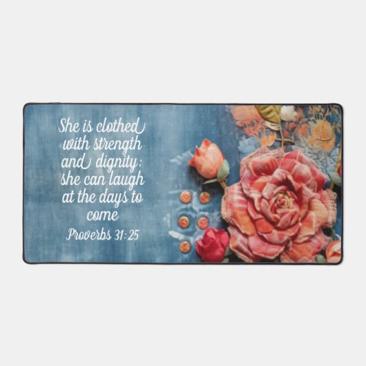 Proverbs 31:25 Desk Mat Inspiring Bible Verse  (Voorkant)
