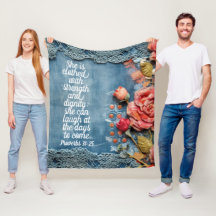 Proverbs 31:25 Fleece Blanket Bible Verse Floral