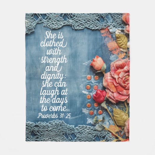 Proverbs 31:25 Fleece Blanket Bible Verse Floral (Voorkant)