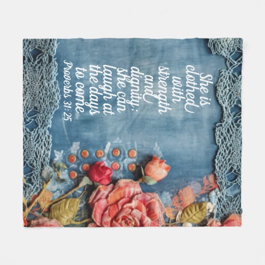 Proverbs 31:25 Fleece Blanket Bible Verse Floral (Voorkant (Horizontaal))