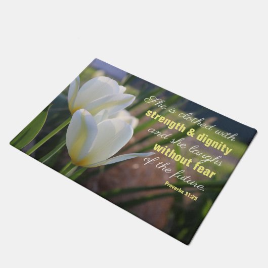 Proverbs 31:25 Floral Deurmat (Schuin)