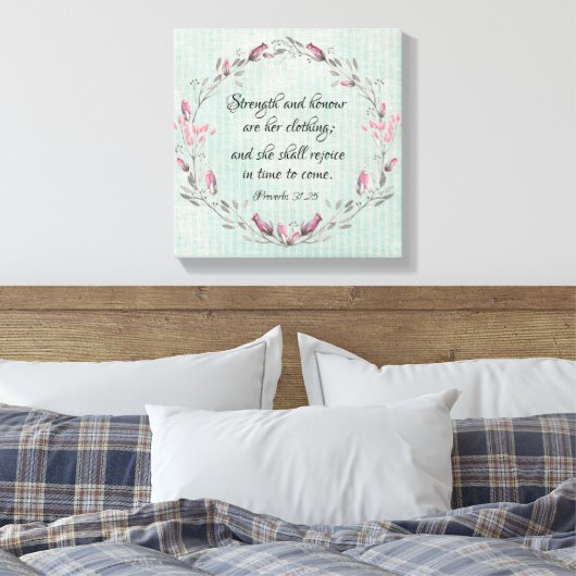 Proverbs 31,25 KJV Bijbelversie Canvas Afdruk (Insitu (Slaapkamer))