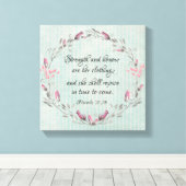 Proverbs 31,25 KJV Bijbelversie Canvas Afdruk (Insitu (Houten vloer))