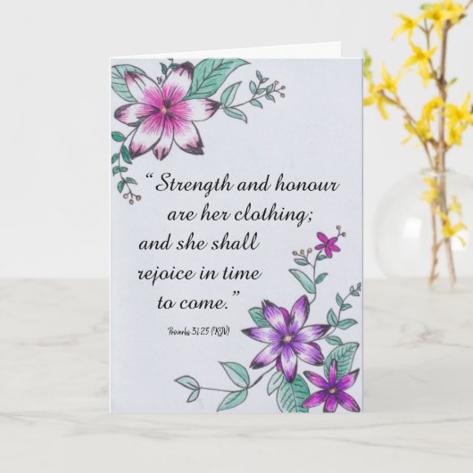 Proverbs 31:25 (KJV)  Kaart (Gele Bloem)