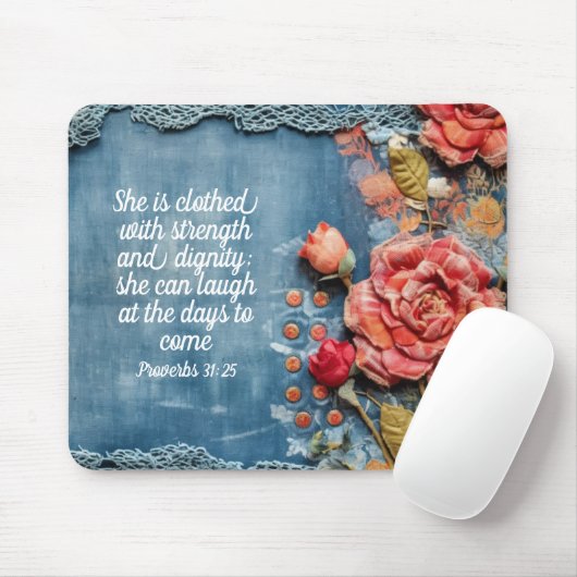 Proverbs 31:25 Mousepad Inspiring Bible Verse Muismat (Met muis)