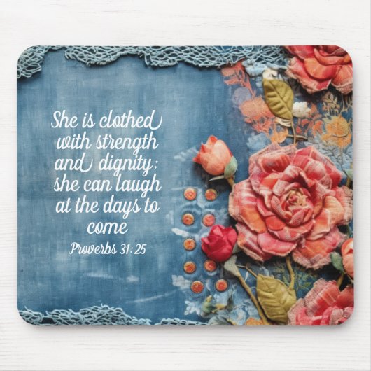 Proverbs 31:25 Mousepad Inspiring Bible Verse Muismat (Voorkant)